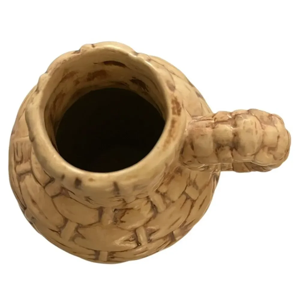 1970s VINTAGE Handmade Basket Weave Ceramic Jug Vase Artist Signed LM 1977